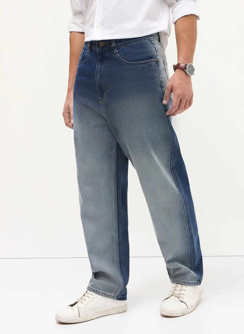 Urbano Fashion  Urbano Fashion Men's Blue Loose Baggy Fit Heavy Washed Faded Denim Jeans Non-Stretchable for Men | Best Price UAE